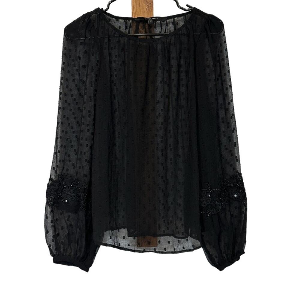 Walter Baker Black Polka Dot Sheer Long Sleeve Top Size XS